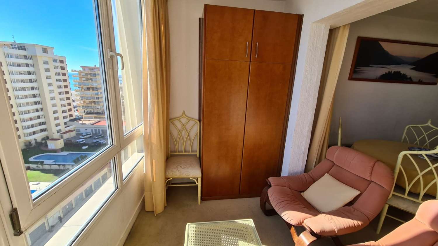 For rent from 1.9.26-30.6.27 Nice studio with sea views on 1st line beach Los Boliches in Fuengirola